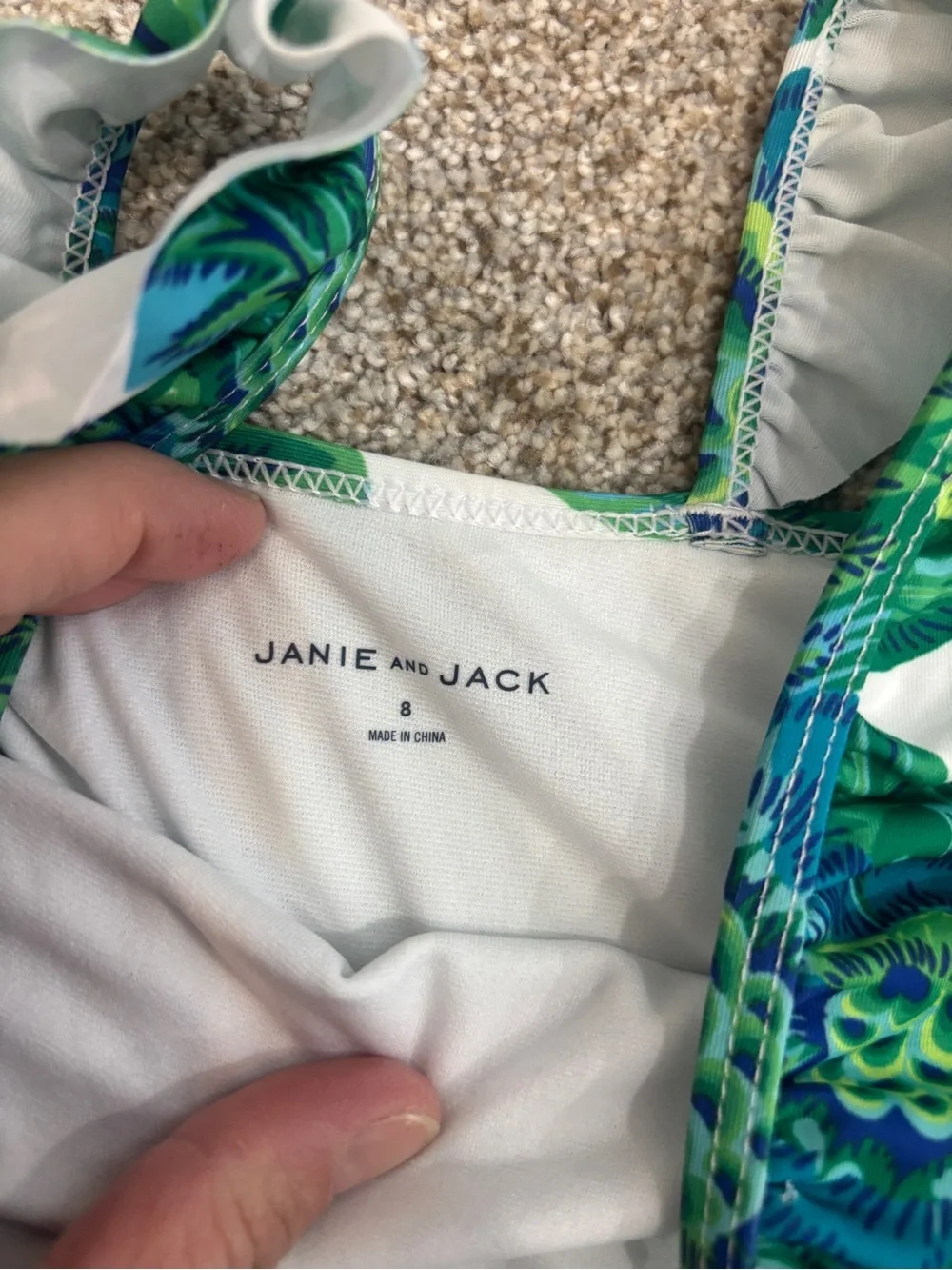 Janie and Jack Regal Blue Floral Ruffle Swimsuit Size 8 One piece bathing suit